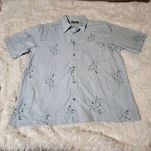 Weekendz off men's short sleeve celestial Leaf embroidery  button-down shirt L